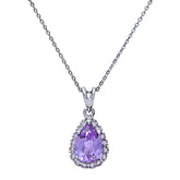 1.04ct Pear Shape Amethyst and Diamond Teardrop Pendant in UK Hallmarked 9ct White Gold